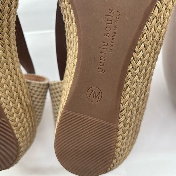 Gentle Souls Luci Sandals Women's 7 Pewter Tan Leather Peep Toe Wedge Espadrille - Picture 8 of 10